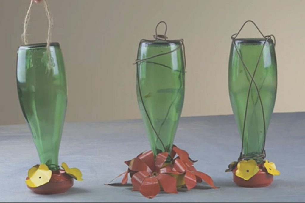 What materials should be used when constructing a hummingbird feeder