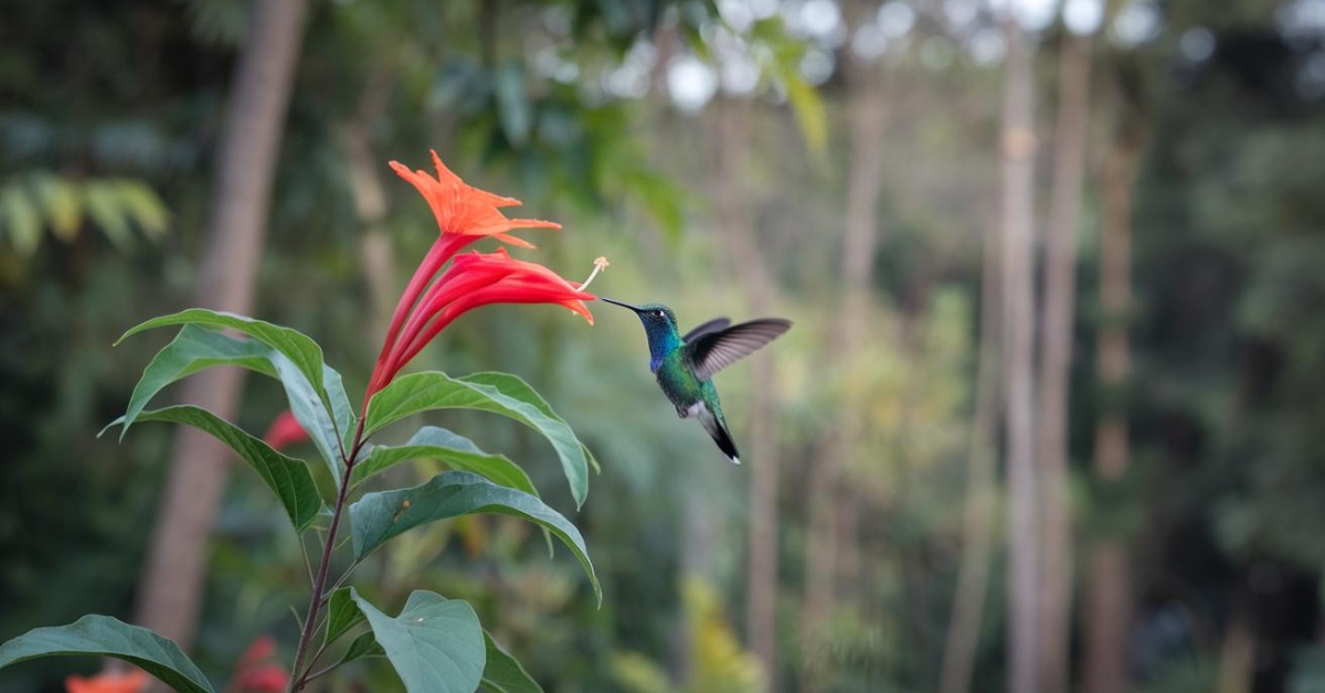 a hummingbird next to a flower In Mexico