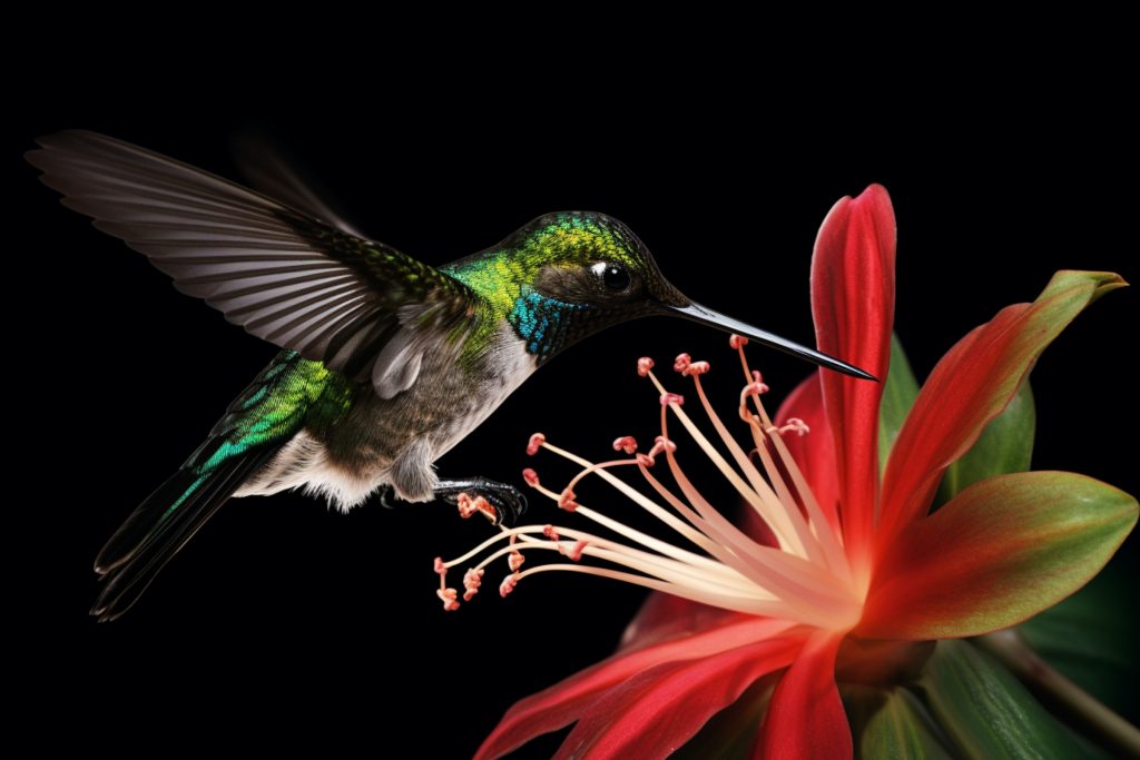 How do hummingbirds feed on nectar from flowers