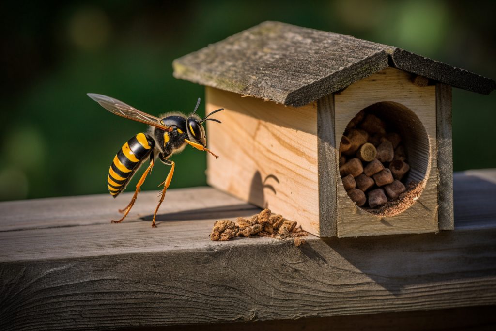 Wasp next to Bird Feeder