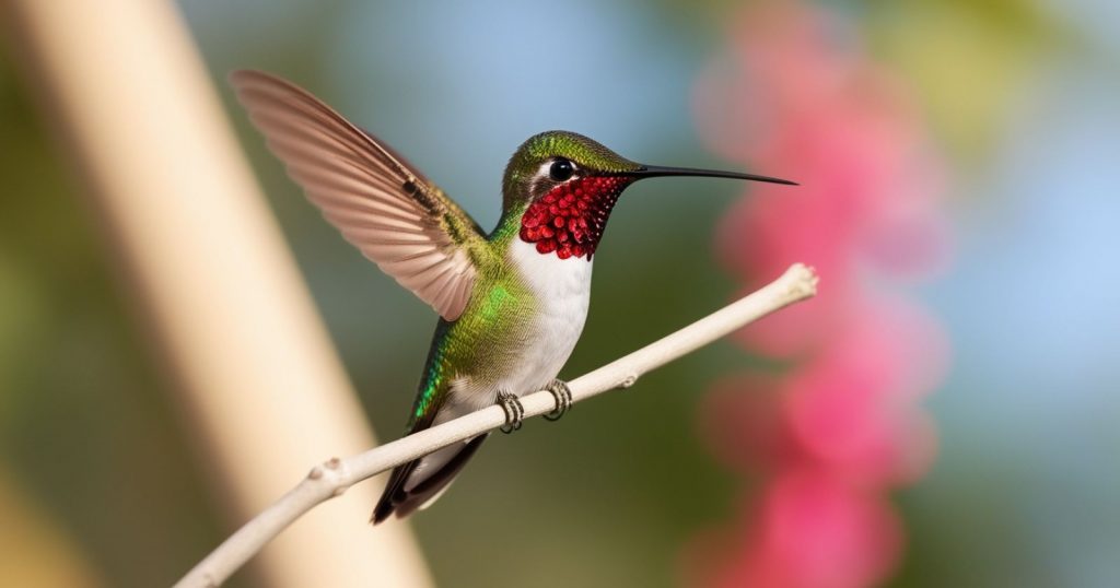 a Ruby-throated Hummingbird on a branch