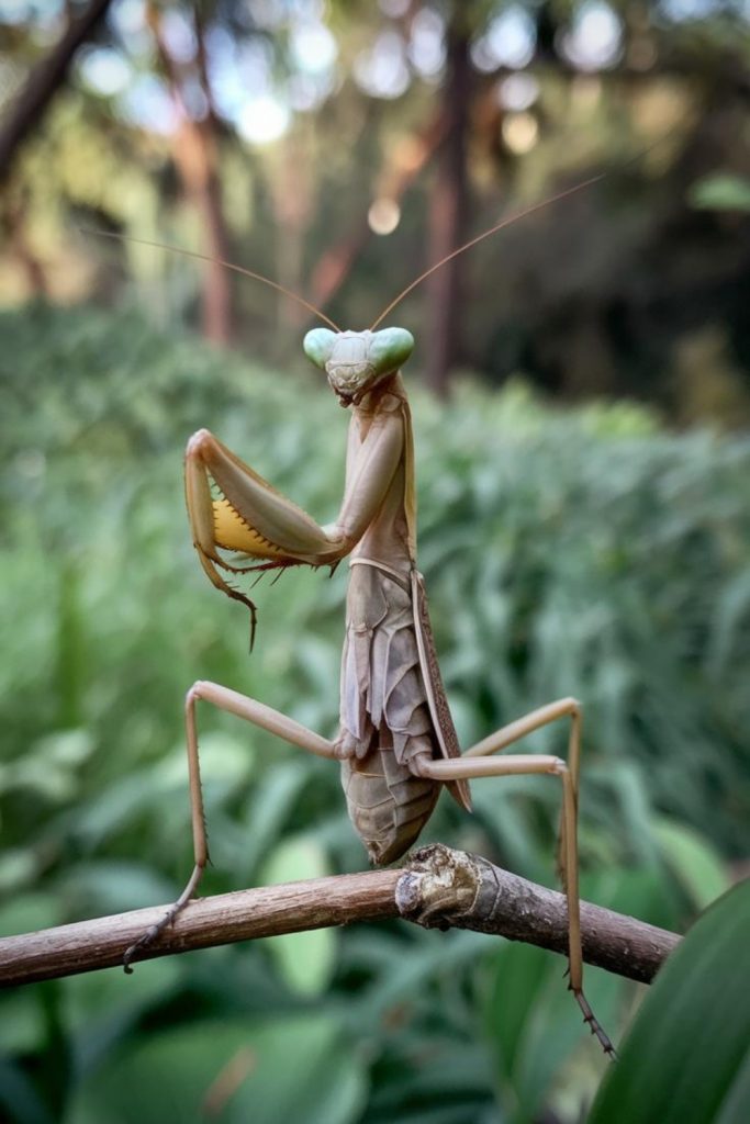 a praying mantis on a branch