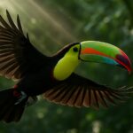 Keel-billed Toucan bird Flying