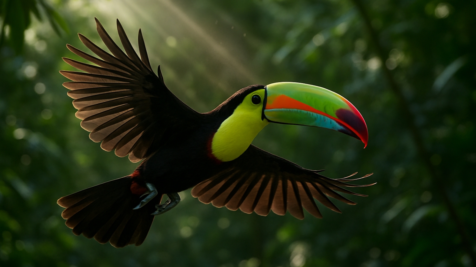 Keel-billed Toucan bird Flying