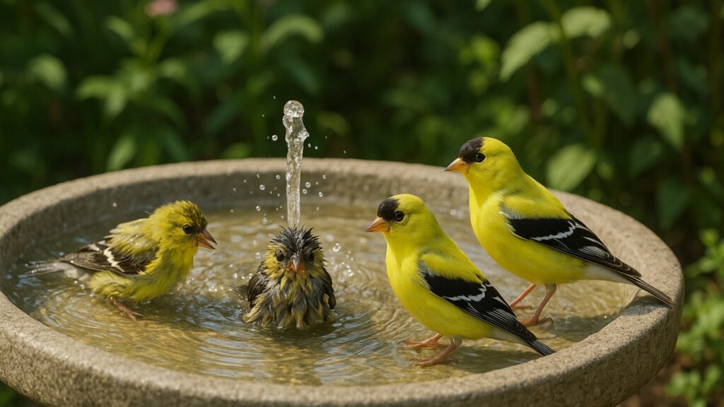 Goldfinch birdbath shallow water bathing requirements