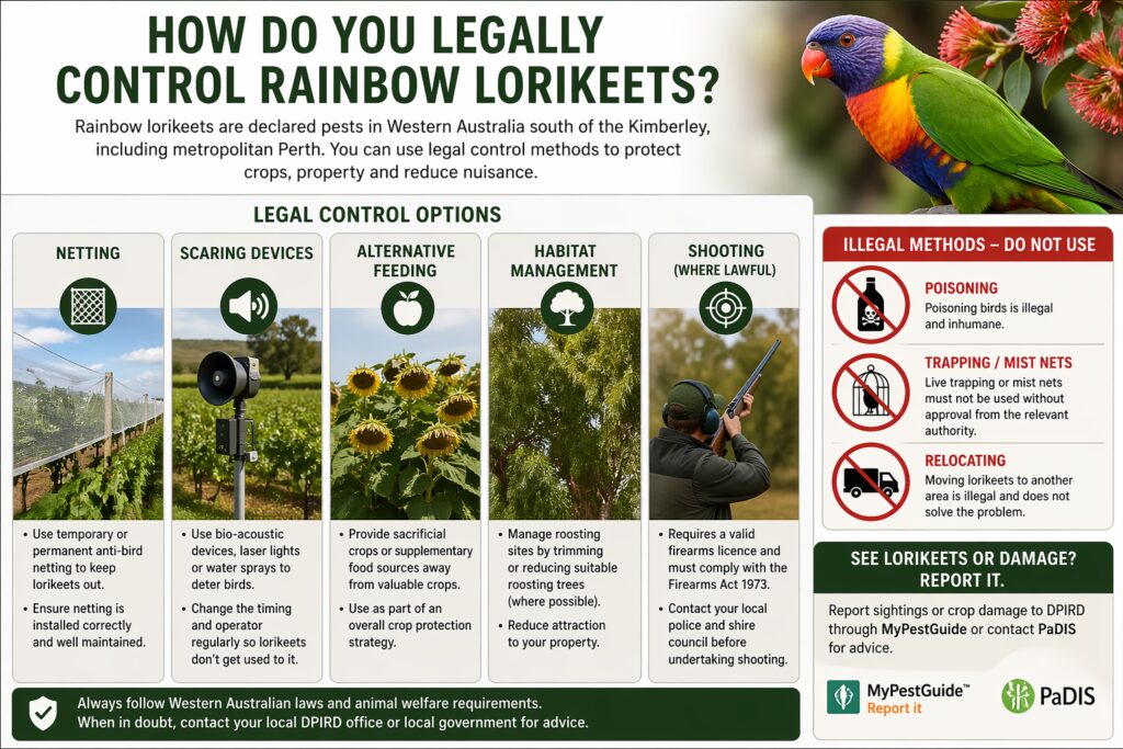 How Do You Legally Control Rainbow Lorikeets