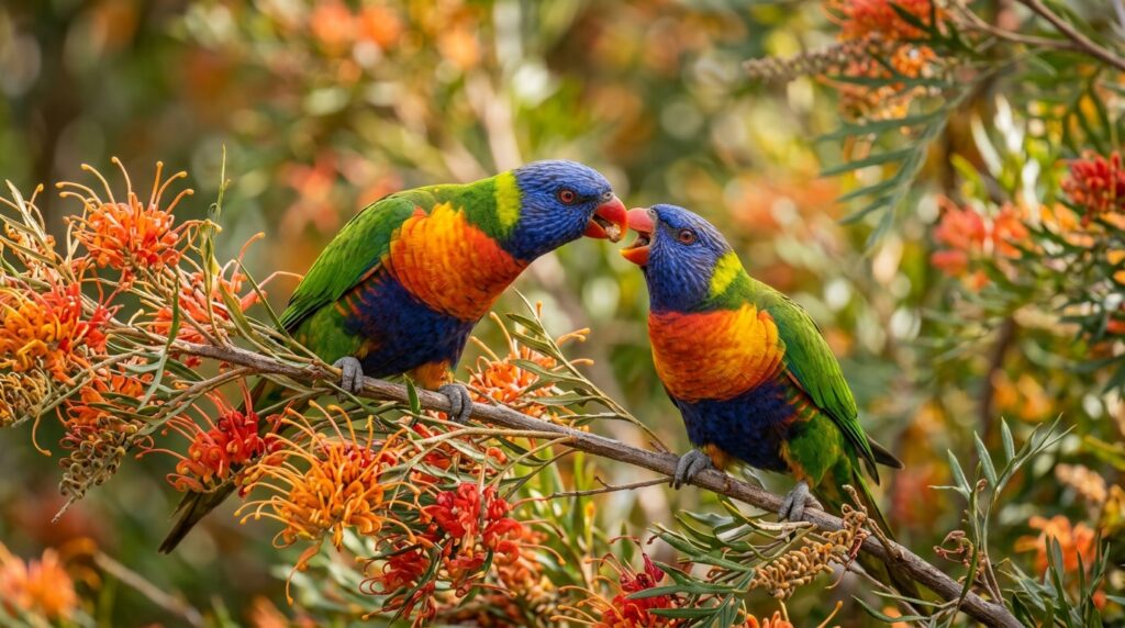 Rainbow Lorikeet Courtship Feeding Behaviour